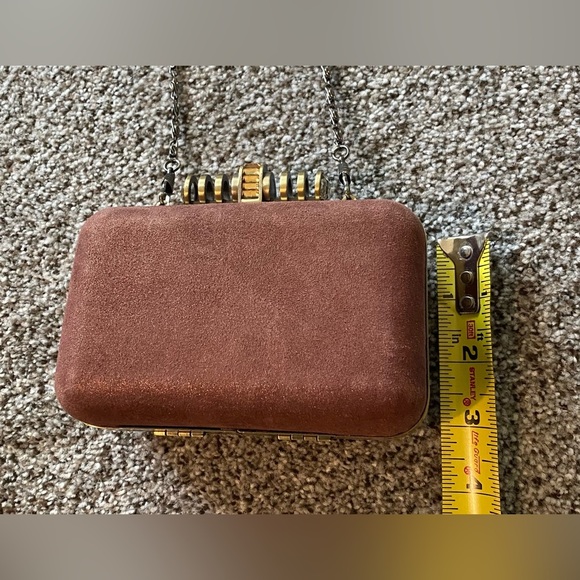 C WONDER Rust Mauve Pink Suede Gold Hard Clutch w Chain - Picture 8 of 8